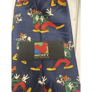Mickey Unlimited Goofy Necktie Mens OS Navy Blue Vintage Disney Character Print